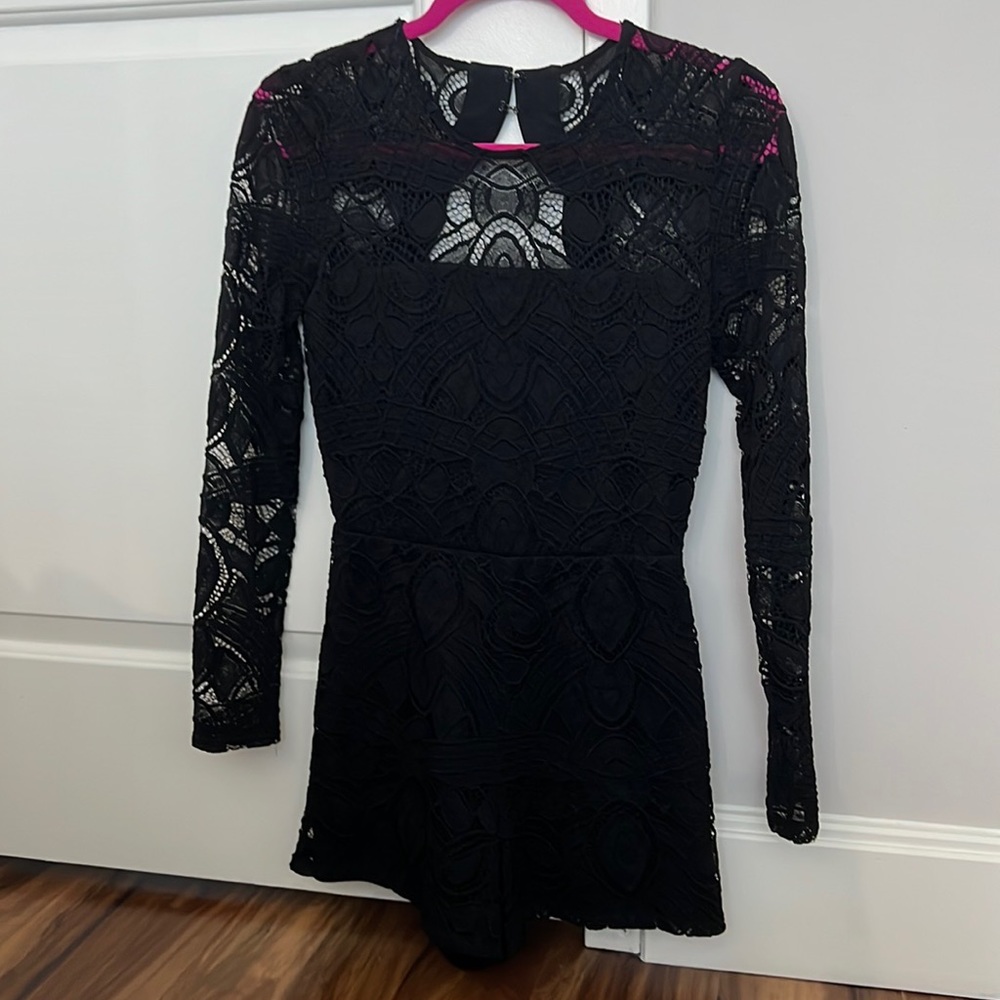 Alexis open back lace romper.